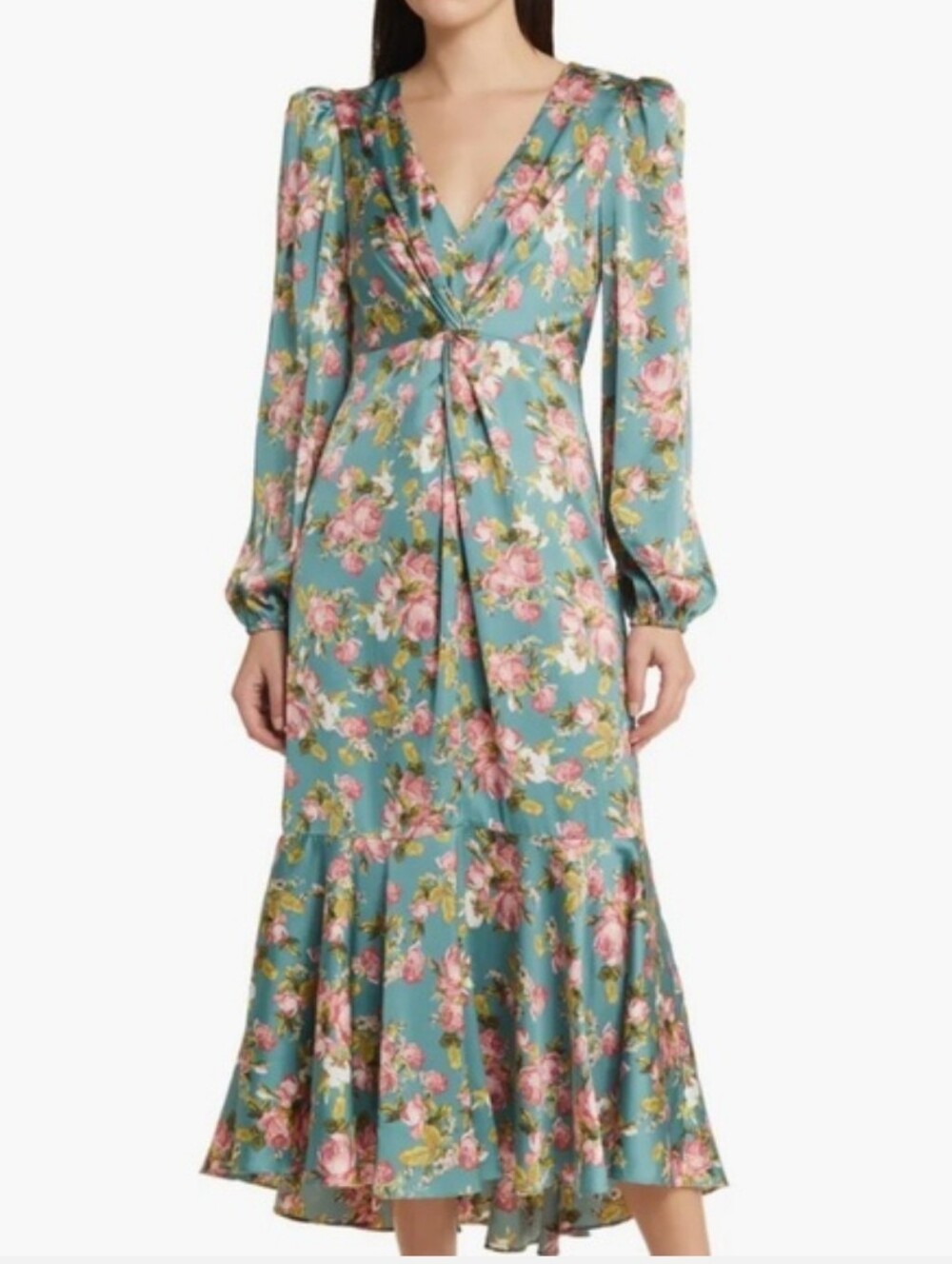Astr Teal Floral V‑Neck Midi Dress Size Xl